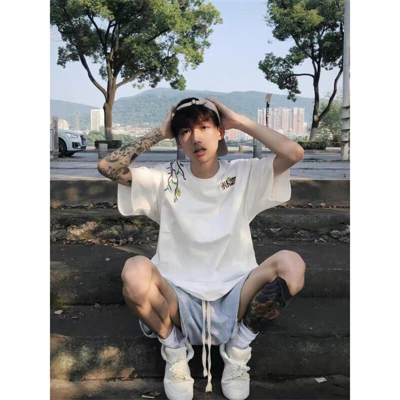 夏季新款港风美式刺绣设计感套头圆领短袖T恤男女ZX467-P33,男装T恤,星座313A(原308A-2)