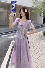 夏装大量现货！紫色仙气荷叶边两件套2C133-8950P165K238，女装套装/套裙，2C133