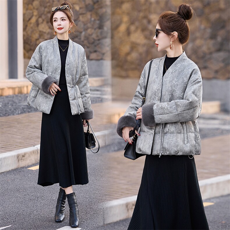 新中式g风羽绒服女2024冬季新款高级感气质小个子白鸭绒短款外套,女装羽绒服,曼娅璐