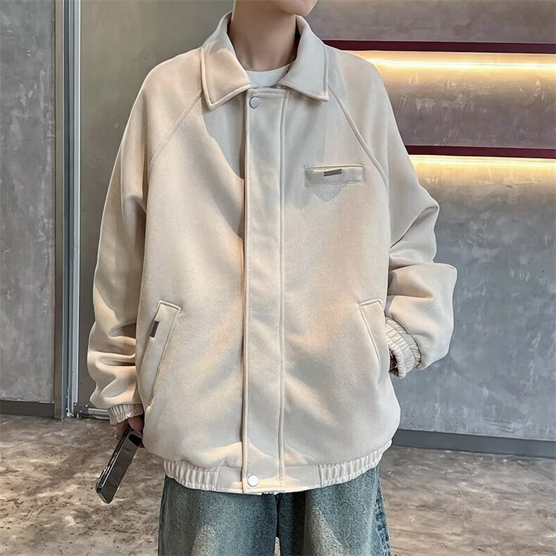麂皮绒外套男生2024新款春秋季青少年宽松休闲翻领夹克W36,男装夹克,星座1116A-1（原606A）