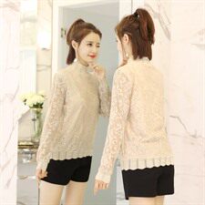 显瘦修身镂空蕾丝套头长袖2021年春季件半高领纯色蕾丝衫/雪纺衫，女装蕾丝衫/雪纺衫，安之芮娜