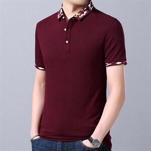 2023夏季新款翻领休闲中年男士T恤宽松纯色体恤潮流打底上衣男装图片