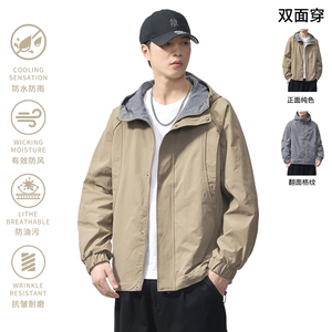 2025款老钱风三防双面穿夹克美式复古连帽外套F0982-P115控229图片