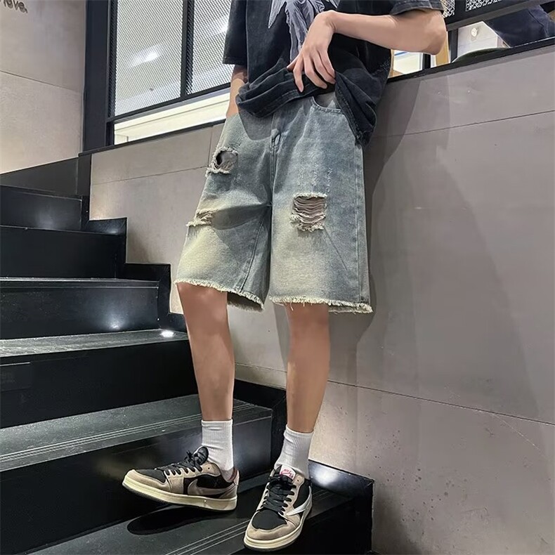 日系破洞牛仔短裤男青春流行牛仔裤水洗N0220-P38,男装牛仔裤,星座308B-1
