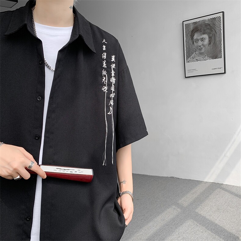 五分袖衬衣男上衣大码新中式风刺绣衬衫短袖CS515P35图片
