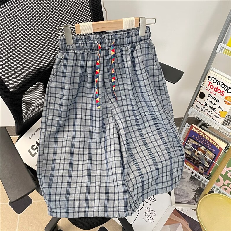 蓝灰格子休闲短裤男士韩版潮高街2024夏季新款ins五分裤K5618-P42,男装牛仔裤,星座412-3