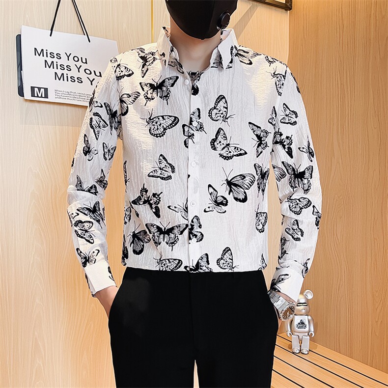 男士秋季新款个性痞帅印花长袖衬衫男休闲衬衣301A-1/H501/P58图片