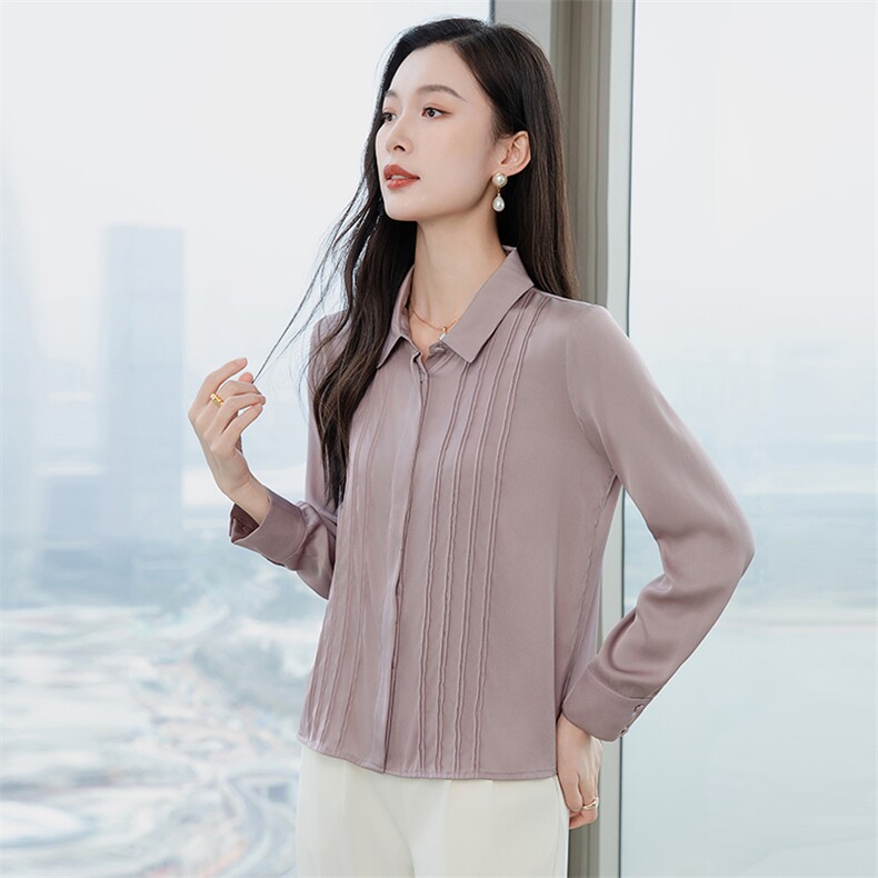 高端纯色真丝衬衫女长袖2026年春装翻领通勤职业OL真丝上衣衬衣,女装衬衫,阿舍尔精品
