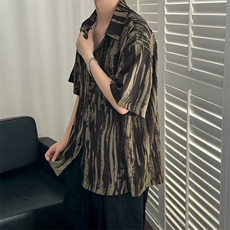 小众设计感泼墨短袖衬衫男2025新款夏季潮牌高级感宽松痞帅衬衣潮，男装T恤，星座506A