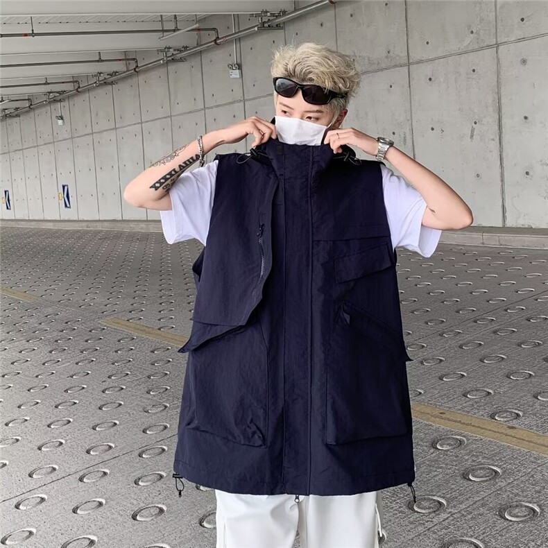 工装马甲男秋季美式潮牌户外机能多口袋潮流百搭外穿休闲连帽外套,男装工装外套,星座1013
