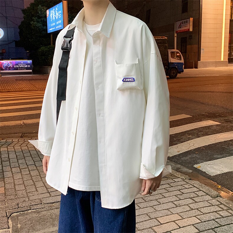 男新款港风休闲纯m色青少年新款衬衫上衣CS01图片