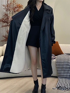 兔绒加绒加厚皮大衣女2025秋冬新款保暖百搭气质长款皮衣宽松风衣图片
