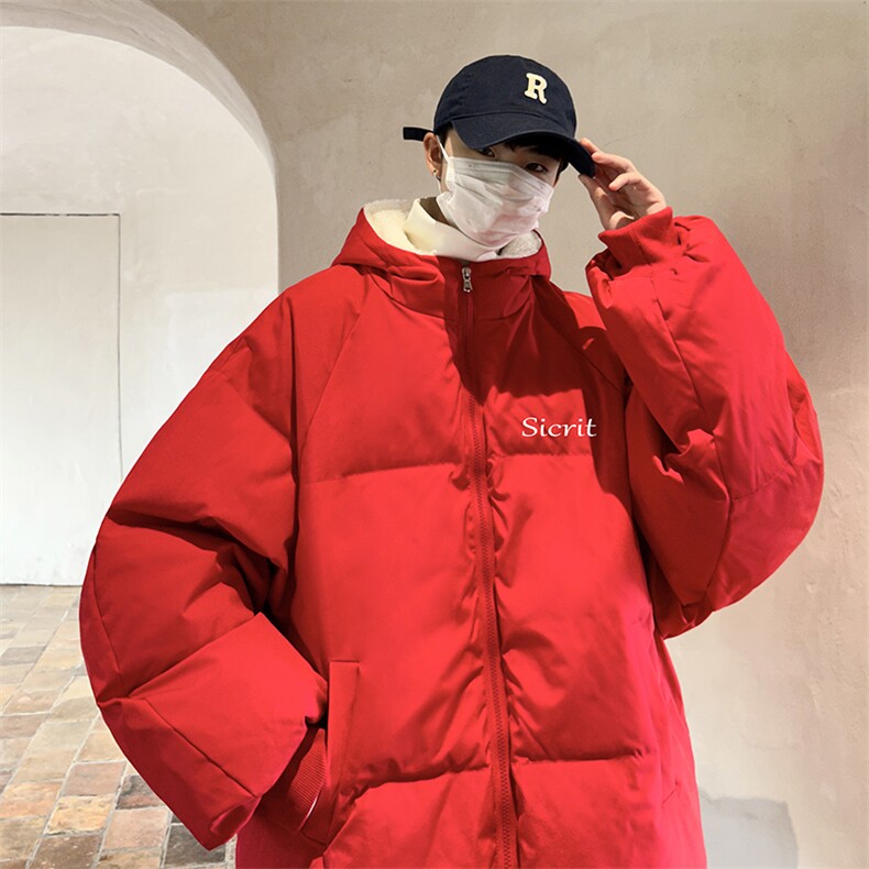 美式连帽棉服男款冬季加绒加厚羊羔毛棉衣外套潮牌大码宽松面包服,男装棉衣,电商A040