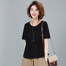 2021年夏季文艺纯色T恤女宽松显瘦韩版休闲短袖上衣服打底衫，女装T恤，简韵佳