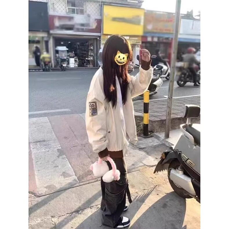 美式字母刺绣宽松新中式外套女春秋夹克设计感情侣ins棒球飞行服图片