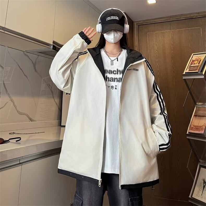 新款春秋外套上衣夹克情侣宽松2024双面男女款防水防风三条杠421,男装夹克,星座506