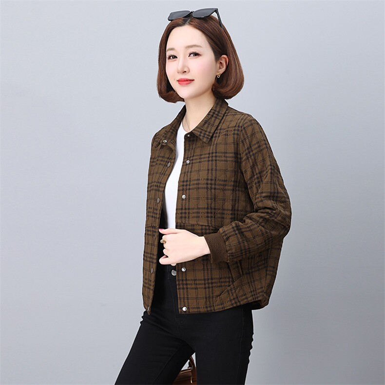 衬衫领格子外套女短款2024新款秋季妈妈气质早秋休闲外套,女装短外套,玛其路