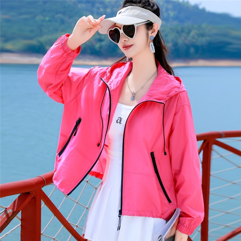 欧货2025夏季新款时尚宽松显瘦连帽防晒衣外套女纯色薄款透气上衣，女装防晒衣，可可小西