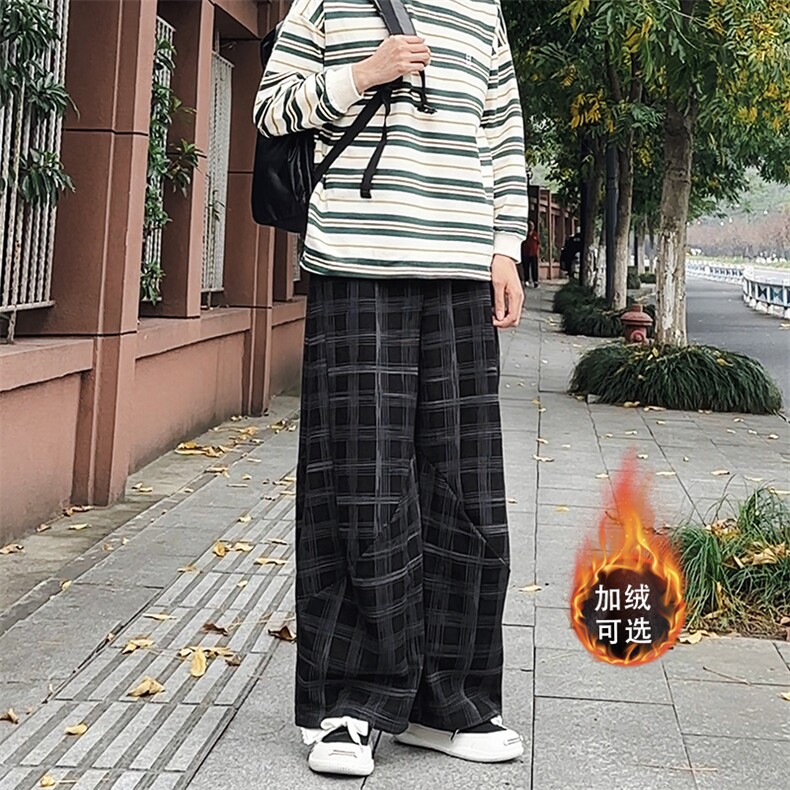 加绒卫裤 肌理感格纹休闲裤男2025 搭配卫衣毛衣日系裤子1030/P55图片