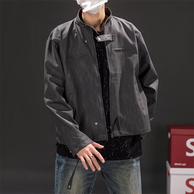 高级感垫肩外套男短款痞帅立领机车服美式做旧哈灵顿夹克JKA137,男装夹克,星座1116A-1（原606A）