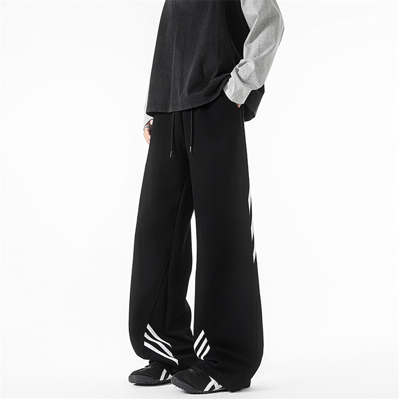 美式高街三条杠条纹运动裤男款春秋休闲裤宽松直筒阔腿裤KZ077P55，女装休闲裤，电商B312