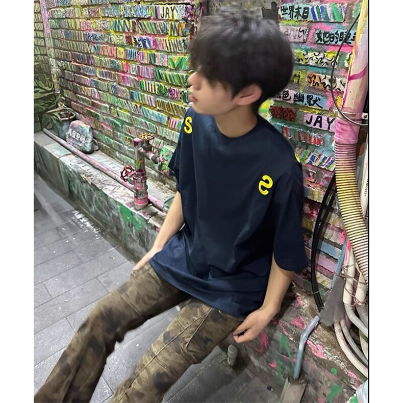 万针全刺绣工艺抖音得物高品质260克重磅纯棉双纱美式高街短袖T恤,男装T恤,电商A486