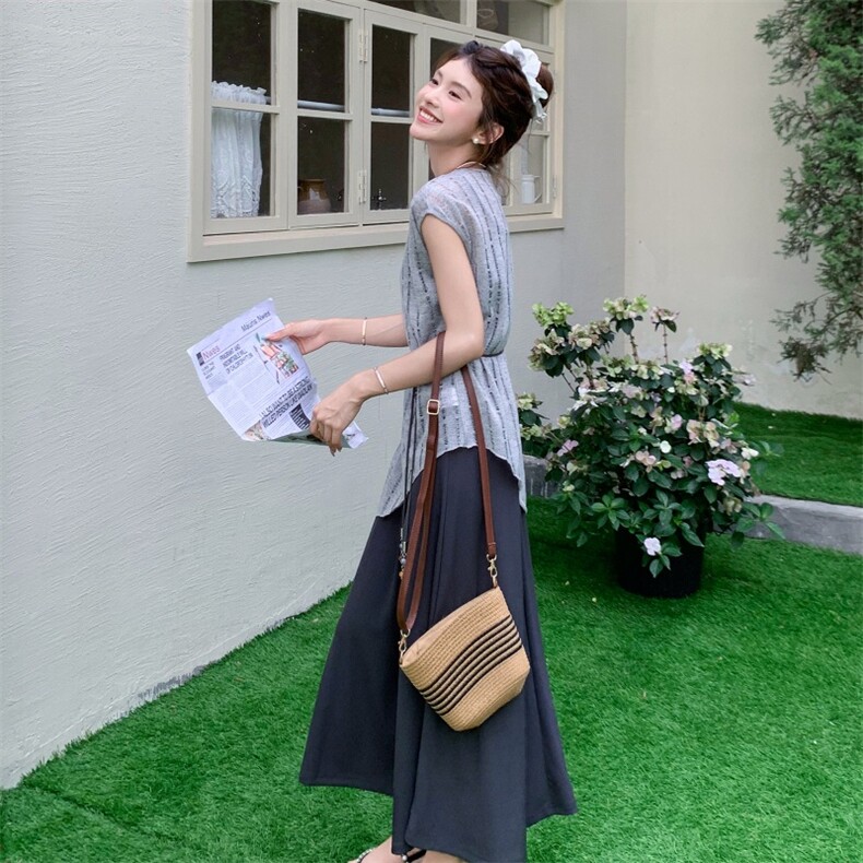法式小众别致收腰两件套连衣裙女夏2025新款高级,女装套装/套裙,欣美人