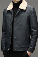 拆卸毛领羽绒服男款2023冬季中年装加厚牛仔皮外套XXH9608-P230图片