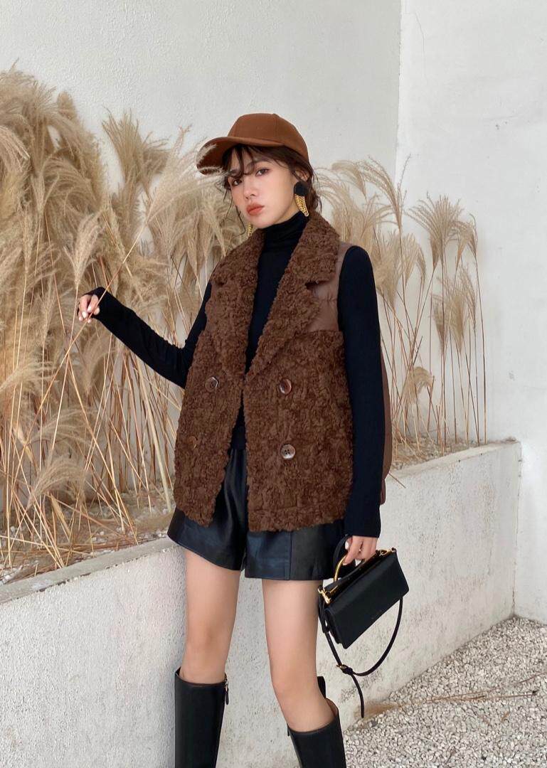 皮毛拼羽绒马甲，女装马甲，微迪菲