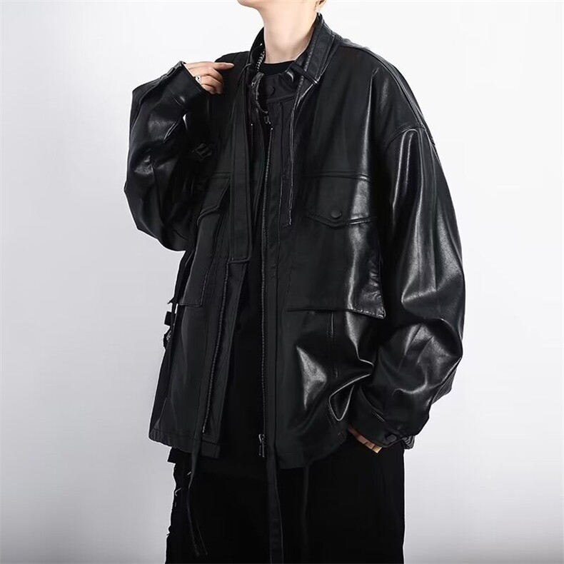 痞帅机车PU皮衣夹克男宽松休闲派克服重工设计感外套男生PU919,男装夹克,星座1116A-1（原606A）