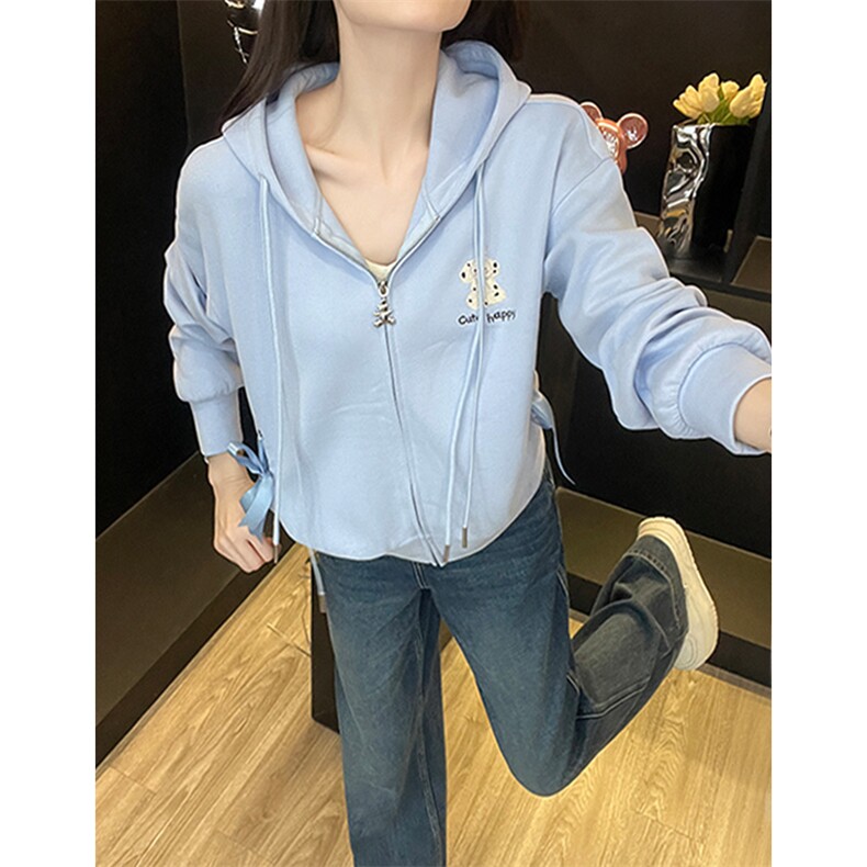 春女新款连帽拉链卫衣阔腿牛仔裤减龄两件套,女装套装/套裙,江南
