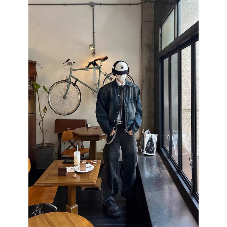 网图废土风做旧牛仔外套男女宽松垫肩上衣春秋美式夹克W19-P70,男装工装外套,星座1001-1