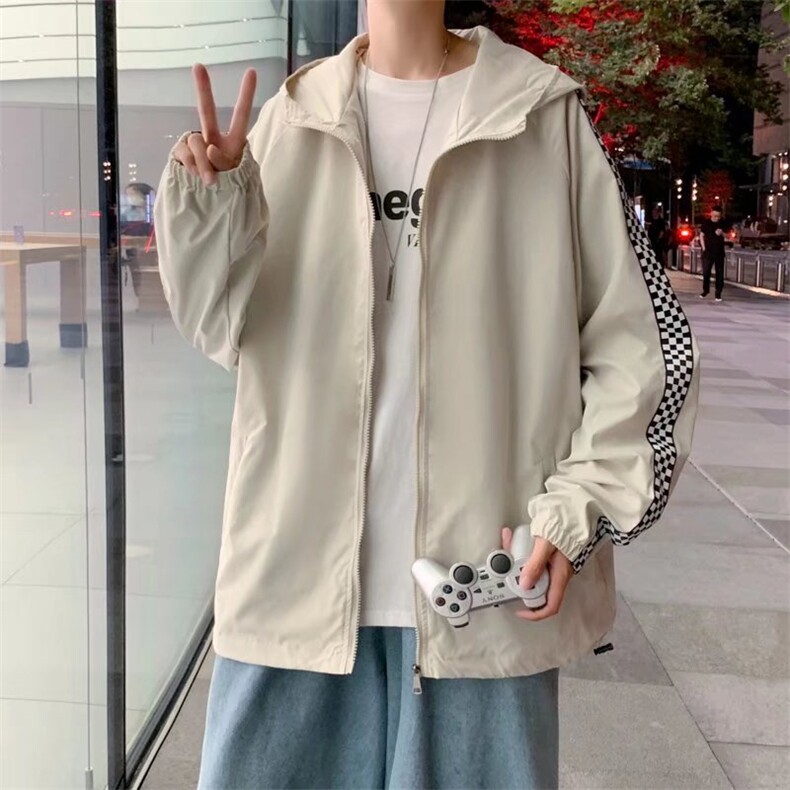 棋盘格拼接夹克男士春季潮流宽松个性连帽夹克W015P38,男装夹克,星座1116-2