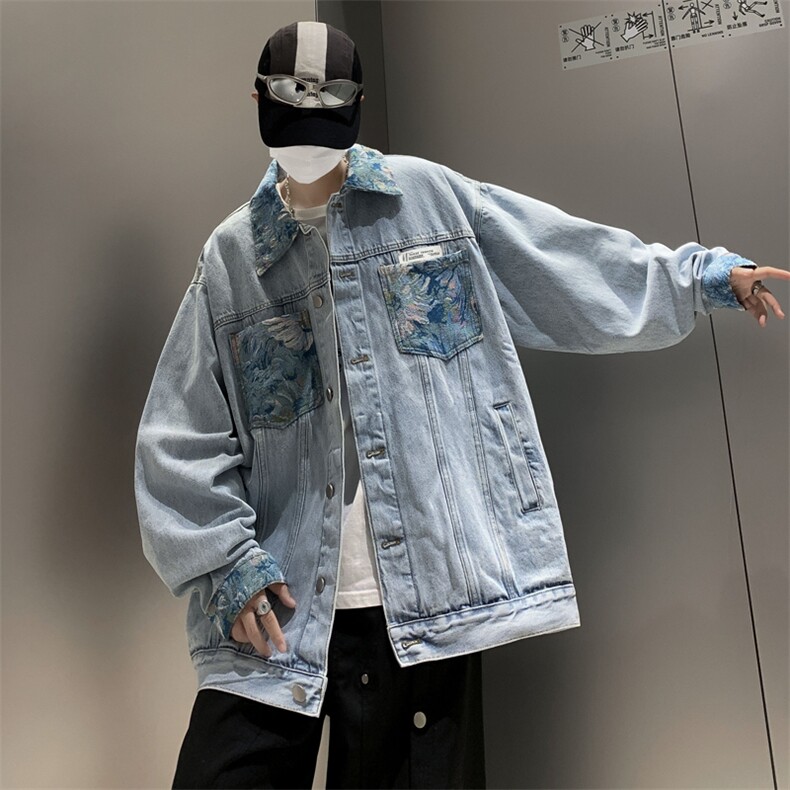 A876-P55美式复古刺绣牛仔外套男春秋季潮牌ins翻领工装夹克,男装夹克,星座512-6