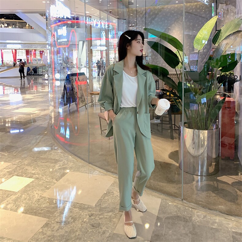 西装套装女2021年夏装新款韩版时尚气质洋气小香风休闲西服两件套,女装套装/套裙,雅佳俏