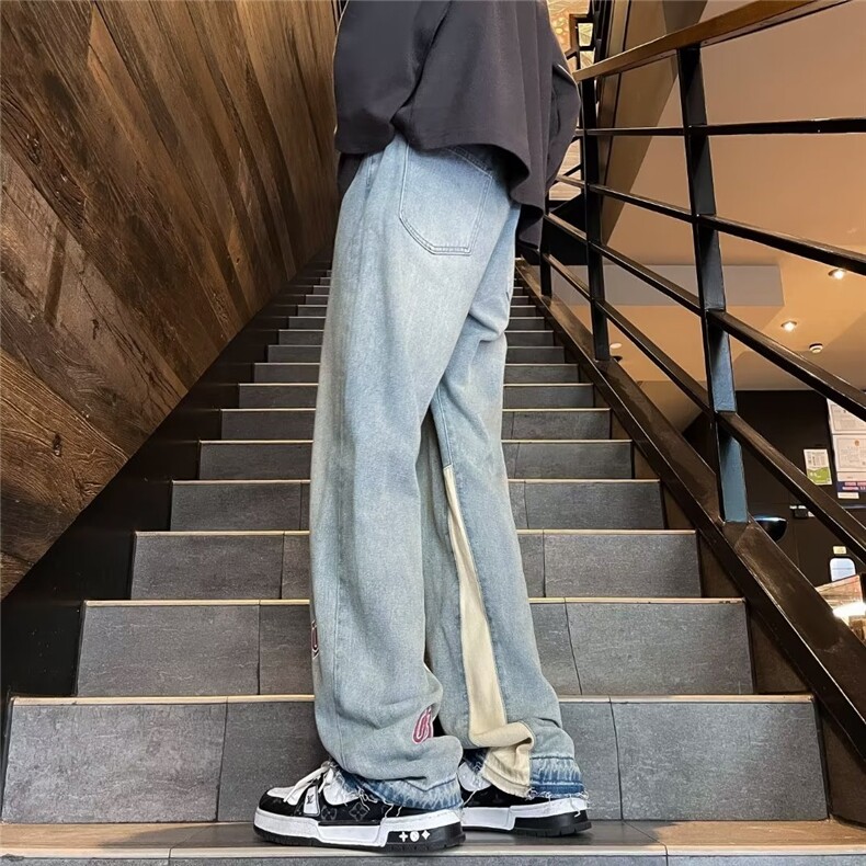 美式高街牛仔裤男韩版潮字母刺绣高街2023冬季ins长裤RK1247-P57,男装牛仔裤,星座412-3