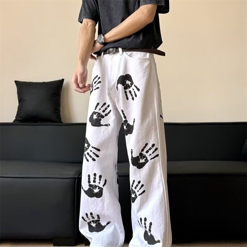 美式嘻哈裤子高街手掌印裤子牛仔裤男女青少年潮炸街裤NZK6069p55,男装牛仔裤,星座302B-2