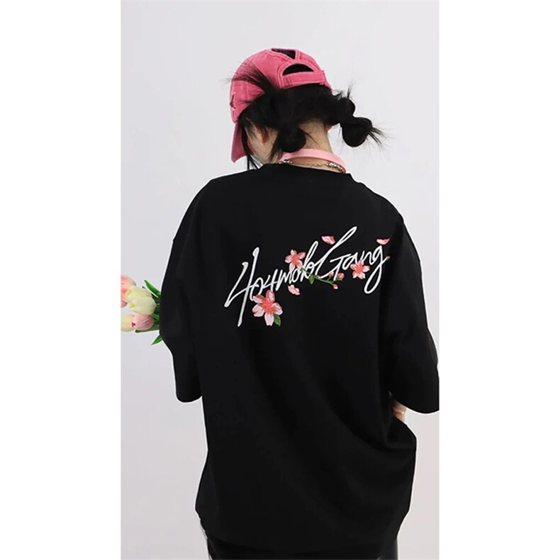 网图有货夏季美式手写花卉刺绣短袖T恤男女情侣宽松上衣A480-P35,男装T恤,星座1505