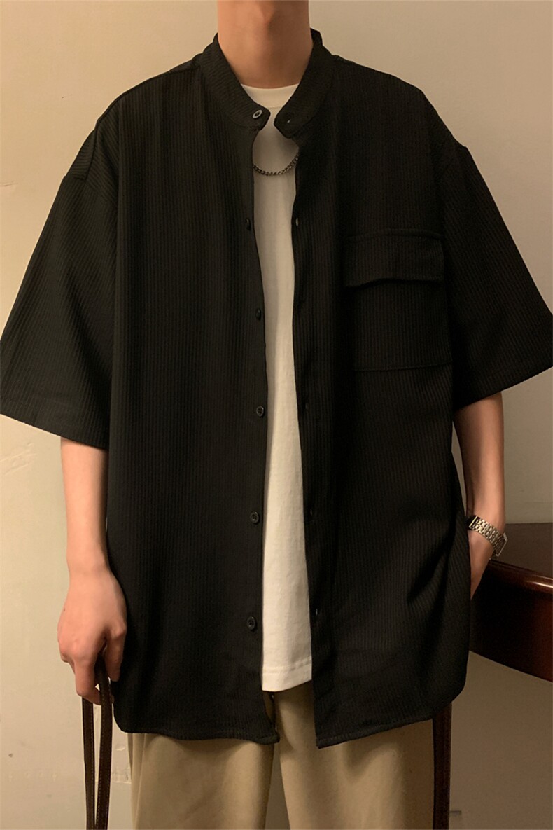 C6062/P45冰丝高品质垂感宽松短袖衬衣男衬衫潮大码上衣控68,男装衬衫,电商A141
