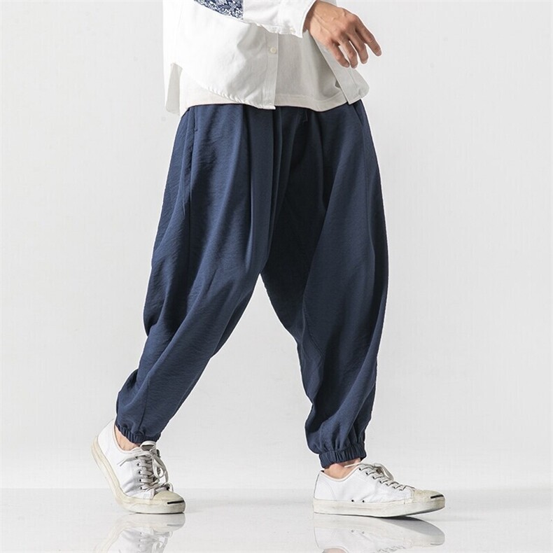 夏季大码风冰丝哈伦裤日系复古灯笼裤阔腿裤潮男女K76/P65,男装休闲裤,钱塘713
