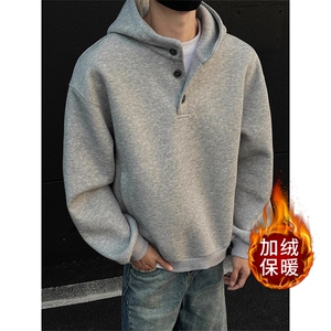 港风冬款男加绒加厚连帽卫衣保暖休闲夹克外套WY0051 P50加绒P55图片