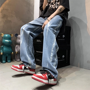 美式牛仔裤男潮流嘻哈高街扎染直筒裤潮牌ins拖地长裤NK10-P40图片