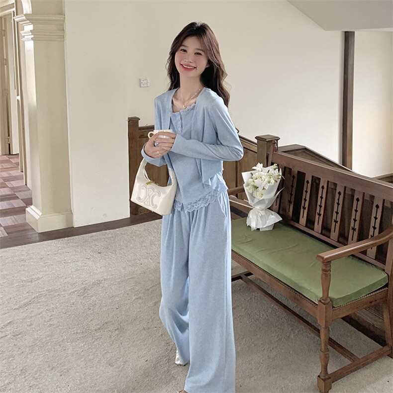 蓝色休闲运动时尚套装女2025春季新款韩系慵懒风小个子减龄三件套,女装套装/套裙,2C129