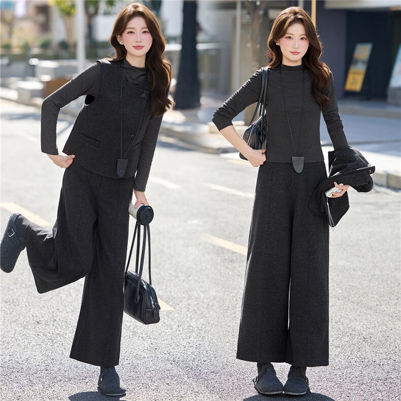 马甲T恤阔腿裤三件套春装女款2026年新款女装高级感减龄套装显高，女装套装/套裙，意芙