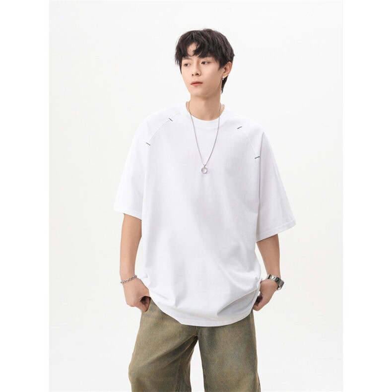 夏季新款港风纯色宽松百搭纯棉圆领短袖T恤XZ608-T2507-P35控48,男装T恤,星座608(原A046)