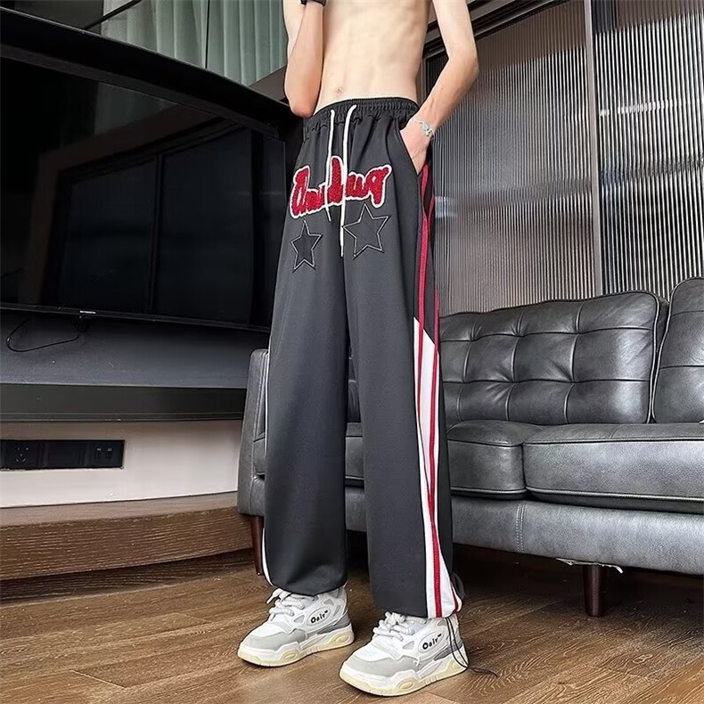 休闲裤男韩版潮流字母刺绣高街帅气2025春季新款ins长裤K5010-P38,男装休闲裤,星座412