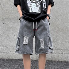 破洞牛仔短裤男夏季潮牌工装裤子潮流宽松休闲五分裤 K3234-P38图片