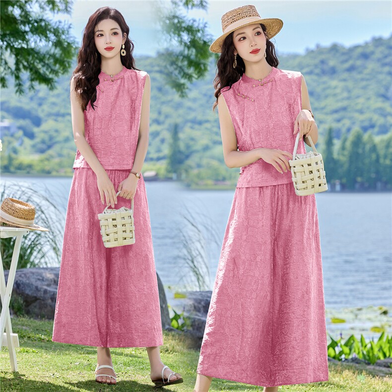 现货2026夏季新中式老钱风提花新款套装两件套，女装套装/套裙，伊仟回