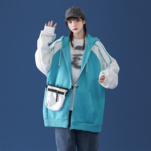 中性 秋季潮流纯色开衫连帽宽松卫衣 B100  P55控78加绒P65图片
