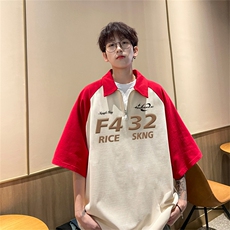 港风重磅全棉撞色插肩袖polo衫短袖男T恤GP3345-p45控78，男装T恤，电商B370